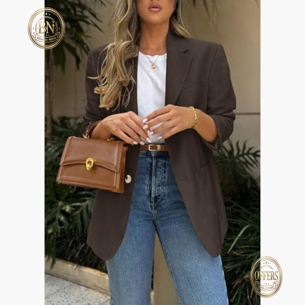 Polyester Blazer with Elastane, Notch Lapel, Open… - image 4